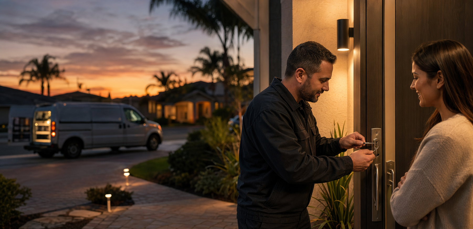 Locksmith helping at a front door